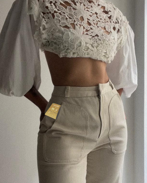 Cream Straight Leg Jeans